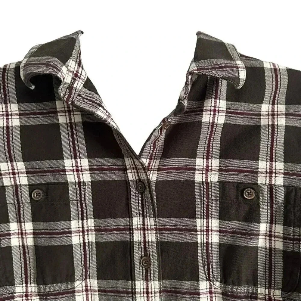 Duluth Trading Co womens flannel button-up long sleeve shirt size XL brown plaid - Picture 3 of 9